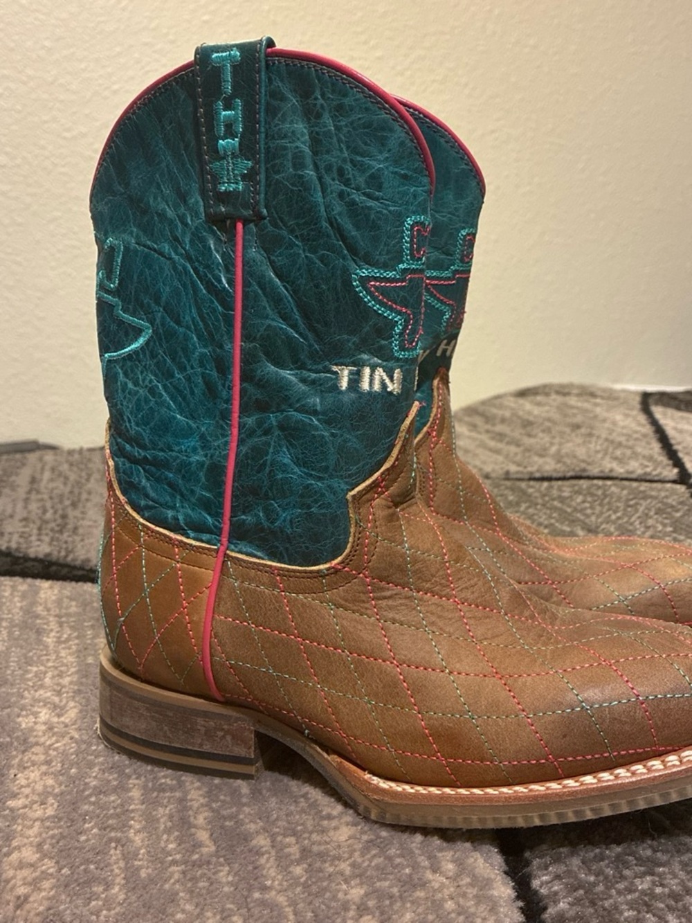 Tin Haul Kid’s Teal & Brown Quilted Western Cowboy Boot